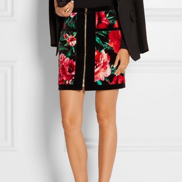 NWT Authentic Balmain Velvet Floral Mini Skirt - Picture 1 of 13